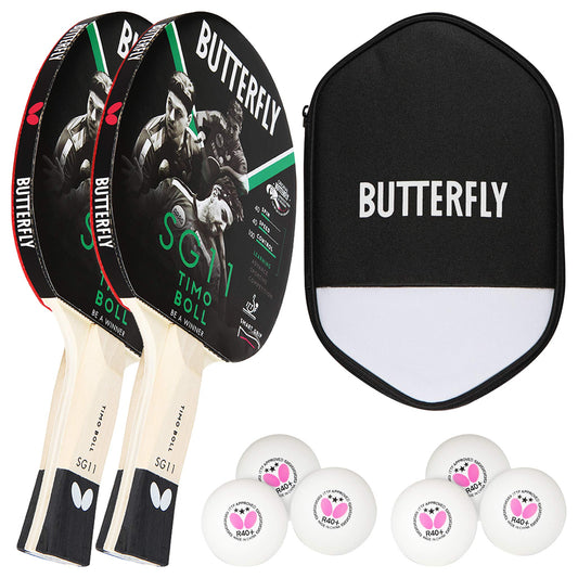 Butterfly Timo Boll 2x SG11 table tennis racket + Cell Case table tennis case + 2x 3*** ITTF R40+ table tennis balls | Table tennis racket set | Table tennis hobby set
