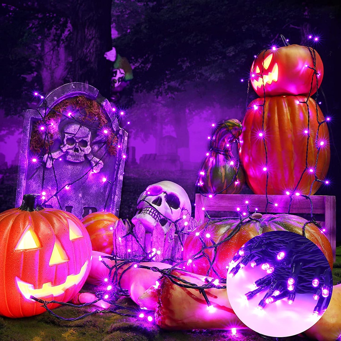 BrizLabs Halloween String Lights Outdoor, 20M 200 LED Purple Christmas String Lights Outside Battery Operated 8 Modes Waterproof Christmas Tree for Indoor Garden Balcony Window Horror Party Celebration Decor