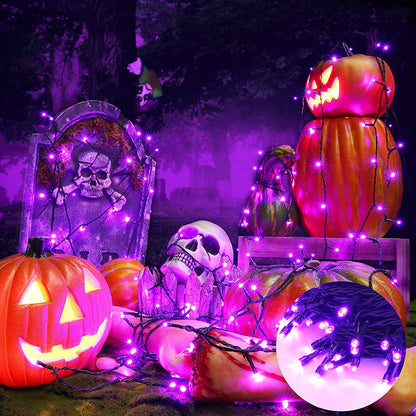 BrizLabs Halloween String Lights Outdoor, 20M 200 LED Purple Christmas String Lights Outside Battery Operated 8 Modes Waterproof Christmas Tree for Indoor Garden Balcony Window Horror Party Celebration Decor