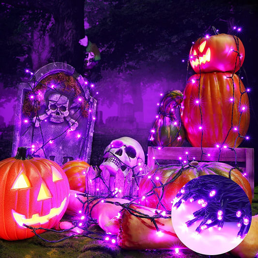 BrizLabs Halloween String Lights Outdoor, 20M 200 LED Purple Christmas String Lights Outside Battery Operated 8 Modes Waterproof Christmas Tree for Indoor Garden Balcony Window Horror Party Celebration Decor
