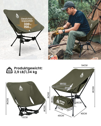 OneTigris TIGERBLADE folding camping chair 150 kg, lightweight triangle frame, ultralight folding chair, with 2 side pockets for outdoor, hiking (Ranger Green)