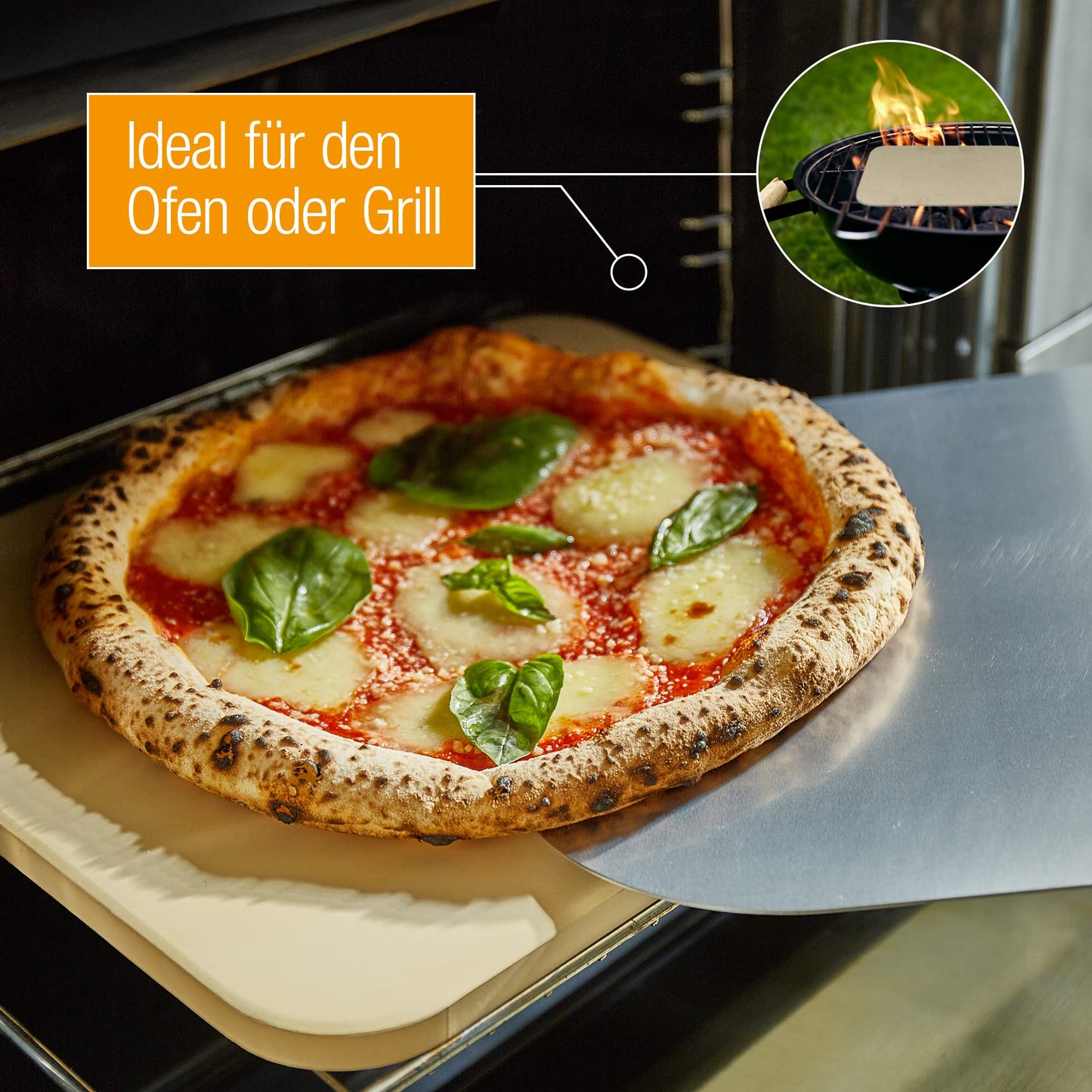 Amazy pizza stone including bamboo pizza peel, parchment paper, and insert - The ultra heat-resistant bread baking stone gives your pizza the original Italian flavor of crispy stone oven pizza.