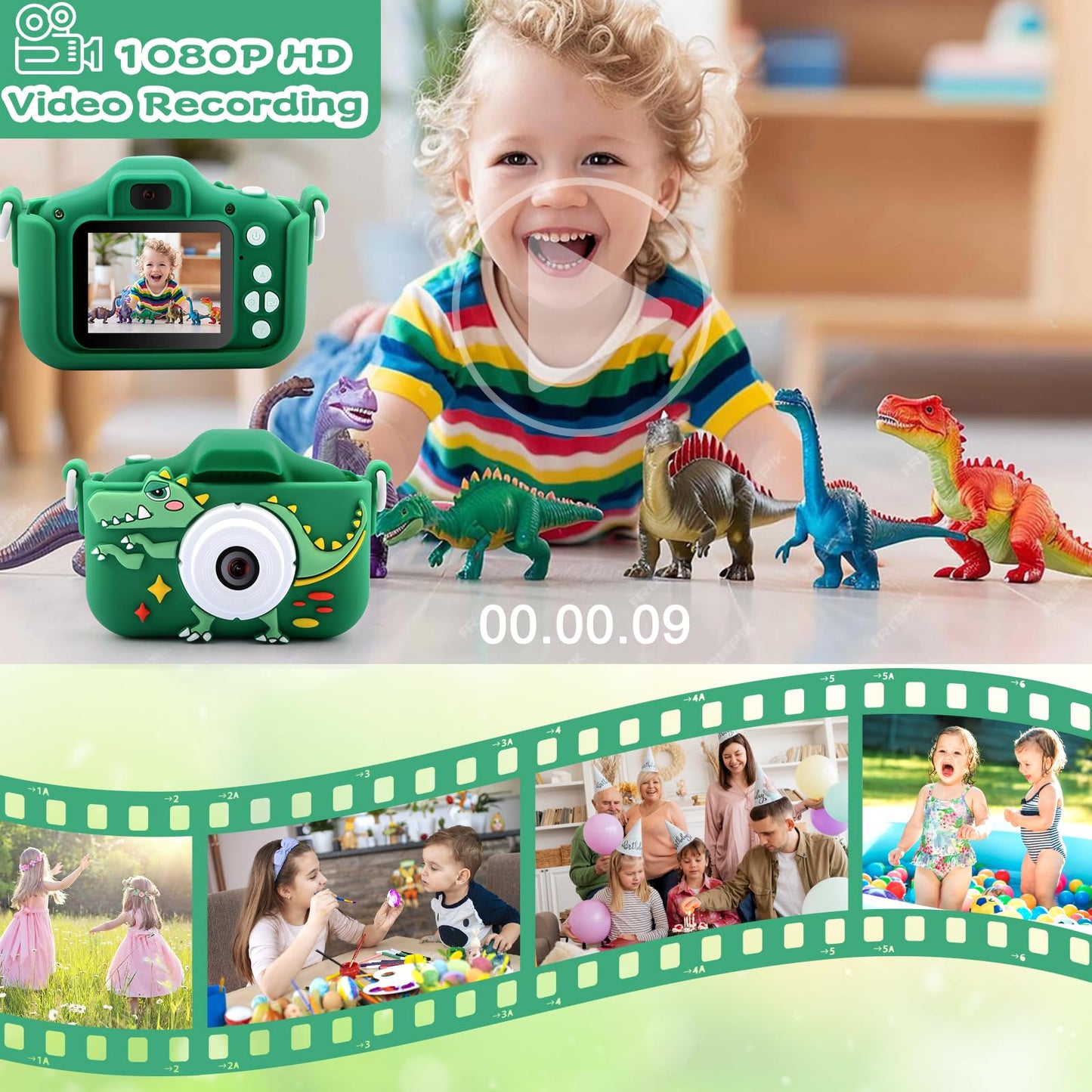 Children's camera, Camera for kids, 32GB, 1080P HD digital camera, Dinosaur toy camera for boys' Children's Day, back-to-school, and birthday gifts ages 3-12, Kids Camera Photography