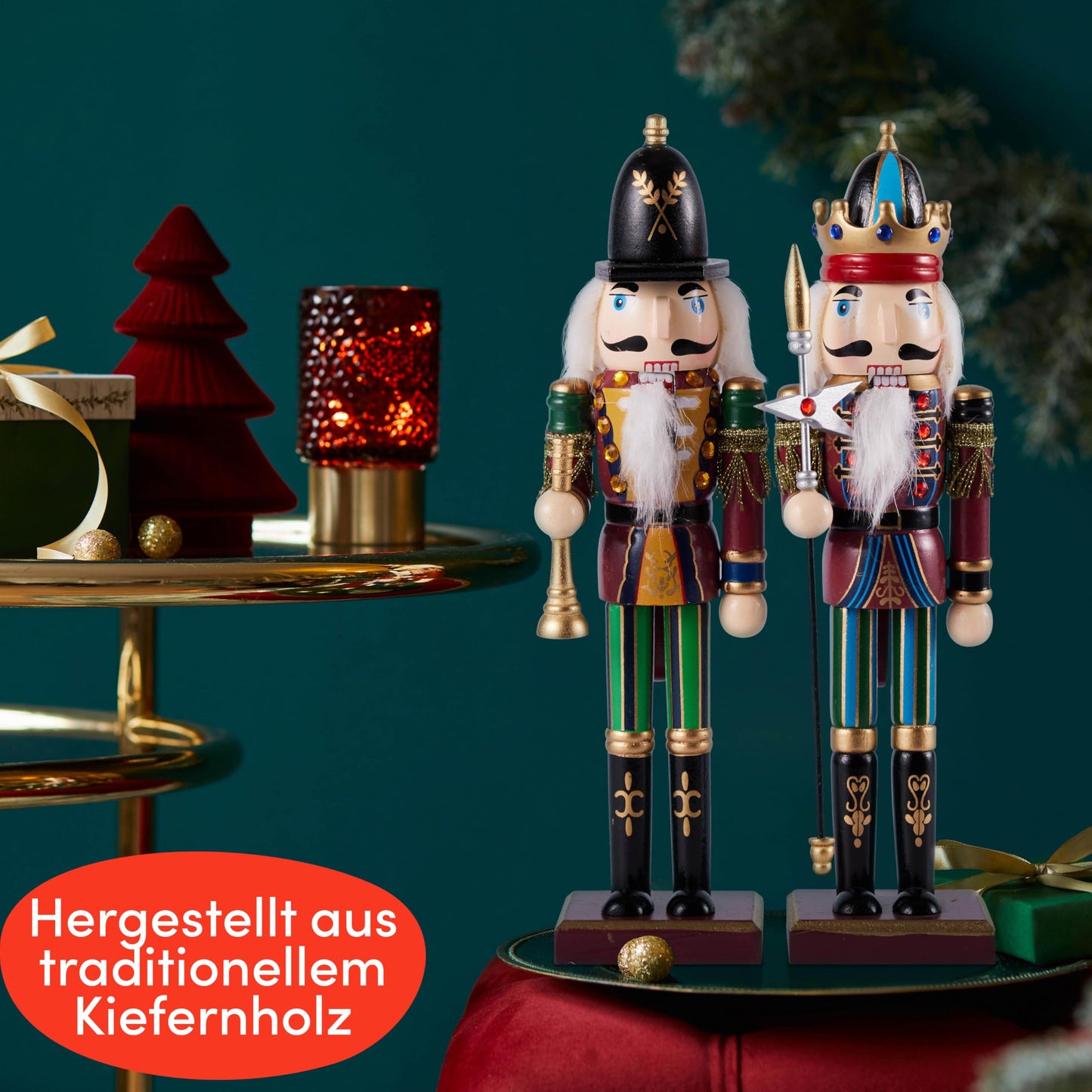 THE TWIDDLERS 2 Large Wood Christmas Nutcracker Figures, 30cm - Classic Christmas Decoration Ornament, Decor Nutcracker Figure for Home Christmas Decor