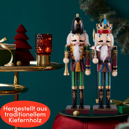 THE TWIDDLERS 2 Large Wood Christmas Nutcracker Figures, 30cm - Classic Christmas Decoration Ornament, Decor Nutcracker Figure for Home Christmas Decor