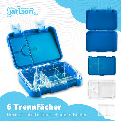 Jarlson® Lunchbox for Kids with 6 compartments TONI - Leak-proof Bento Box - Snack box for kindergarten and school - Boys and girls - | Bread box | Snack box (Blue)