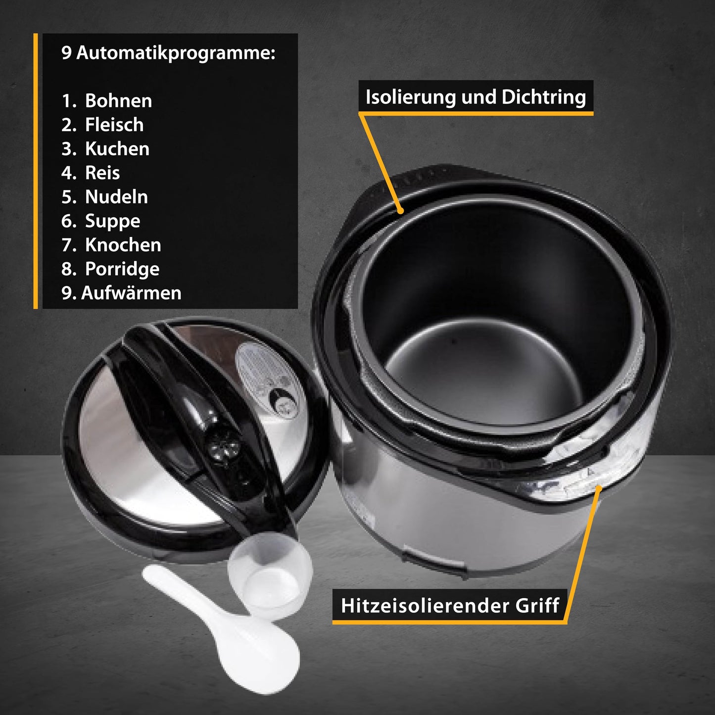 TZS First Austria - Electric Pressure Cooker 6L with 9 auto programs - Multicooker 1000W Multicooker as Rice Cooker, Steamer, Crock Pot etc. - Electric Multivarka Pressure Cooker including recipe book.