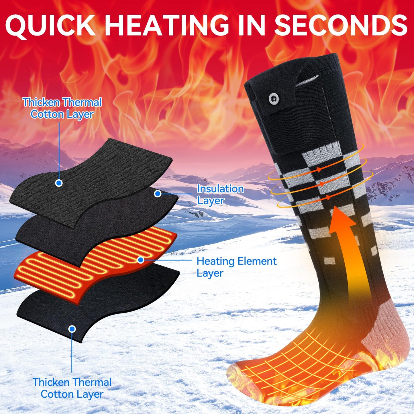 Olycism Heated Socks 6000mAh Rechargeable Electric Heated Socks for Men and Women 4 Heat Settings Outdoor Riding Camping Hiking Motorcycling Skiing Warm (S)