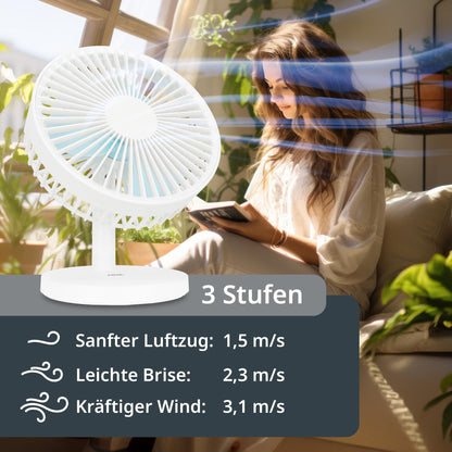 ADE fan very quiet | USB desk fan 3 speeds | battery up to 7.5 h runtime | 2,000 mAh | 90° tilt angle | lightweight and flexible | white
