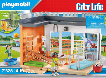 PLAYMOBIL City Life 71328 Extension Gym, gym extension with basketball hoop, slalom poles, soccer goal, tennis accessories, and more, toy for children aged 4 and up