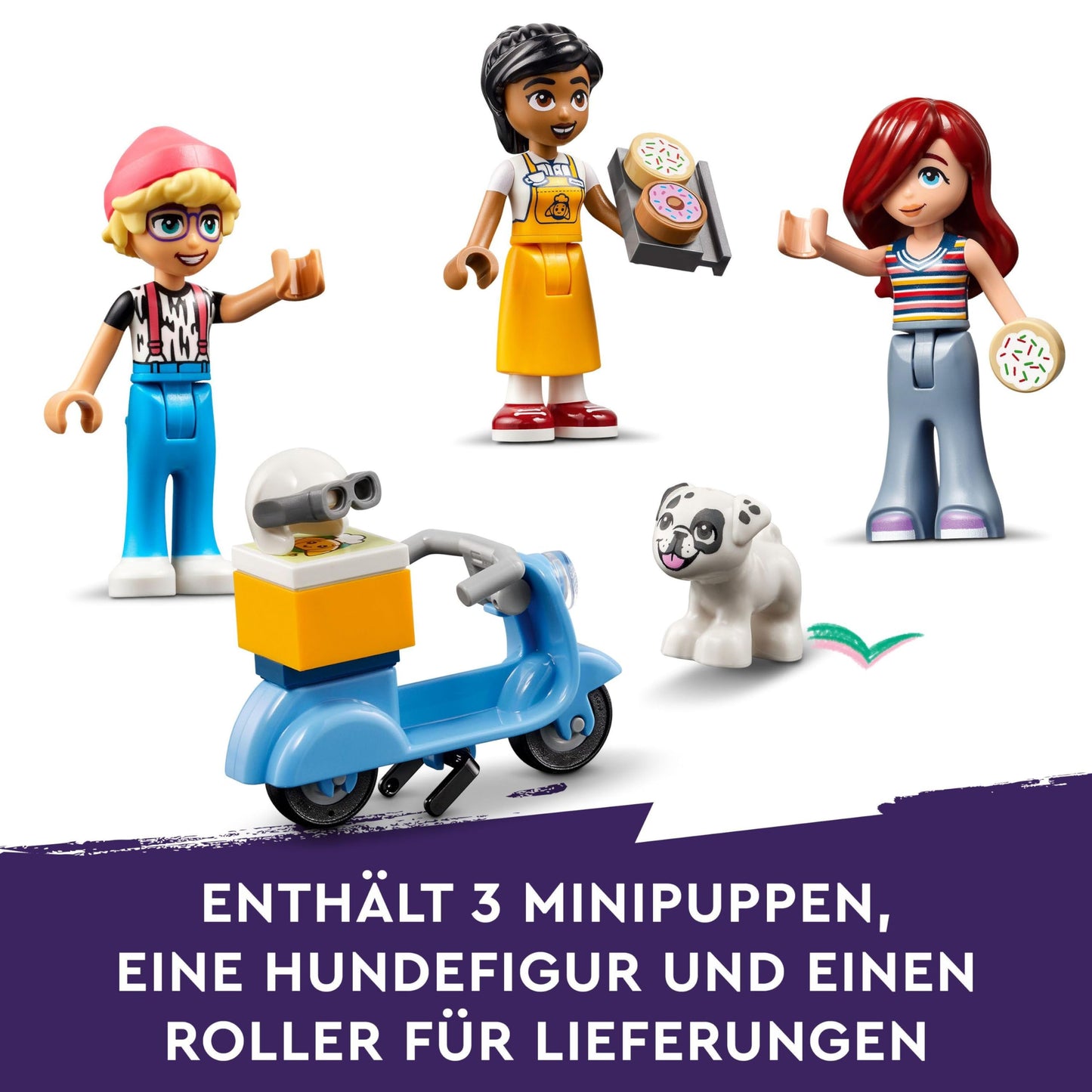 LEGO Friends Heartlake City Café, kids' toy, bakery playset, gift idea for girls and boys ages 6+, includes 3 minifigures and a dog figure 42618
