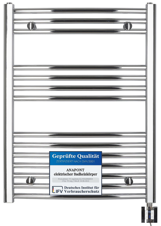 anapont electric bathroom radiator - chrome curved - timer function - towel radiator - electric bathroom heating - towel heating - Made in Germany