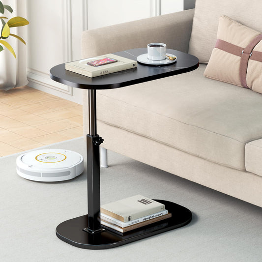 YUTVCZO C-Shaped Side Table, Small Wooden Adjustable Height Coffee Table, C-Shape Side Table for Couch Sofa, Modern Mobile Coffee Table Side Table for Living Room and Bedroom (Black-c)