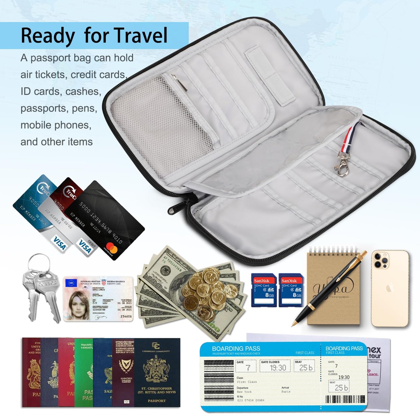FINTIE Passport Holder Family Travel Organizer, RFID Blocking Waterproof Phone Wallet Passport Cover ID Case Document Holder for 6 Passports for Women and Men, Gray