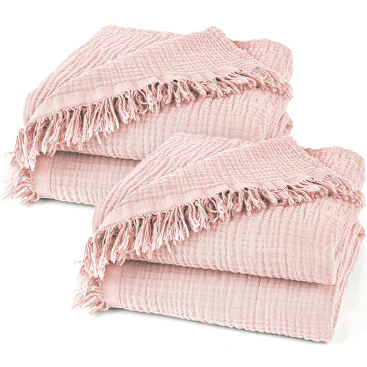 Pure Label 2-piece set Muslin blankets 220x240cm - Oeko-Tex certified cotton bedspreads | Muslin throw blankets for couch & sofa in XXL | Double pack 220 x 240 cm, color of the blanket Pink