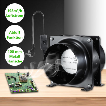 Ø100mm Axial Tube Fan, Exhaust Fan Duct Fan with On-Off Switch, 2m Duct Hose for Garage, Office, Grow Tent