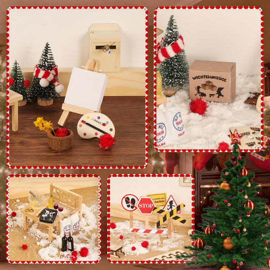 65pcs Elf Door Set with Letters, Elf Accessories Glow in the Dark Complete Set, Fairy Door Baking Site Easel, Advent Calendar Fairy Door Craft Set Elf House DIY Gifts