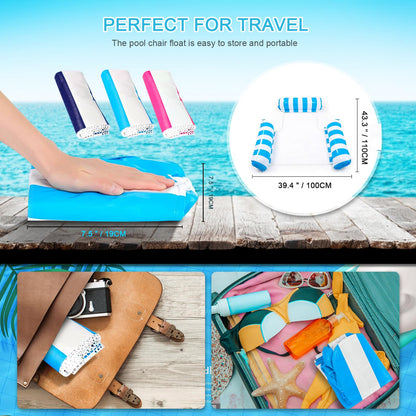 Inflatable pool water hammock for adults. Relax and have fun on this pool accessory with a net. Great for the pool, sea, beach, or lake. Fits 3 persons. Enjoy the water!