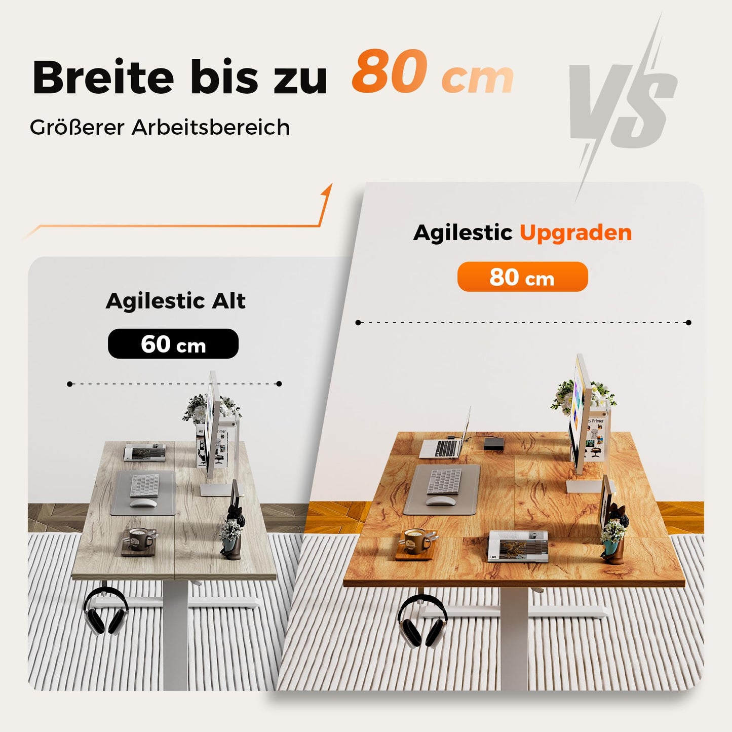 Agilestic height-adjustable desk 180 x 80 cm, stable desk height-adjustable electrically with memory hand control, ergonomic standing-sitting desk computer table, light brown.