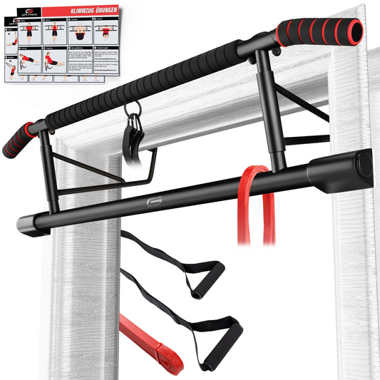 GATE FITNESS™ Pull Up Bar/Chin-Up Bar for Door Frames - Perfect Home Strength Station - No Screws | Foldable Home Trainer - includes Pull Up Band + Suspension Trainer + Training Poster