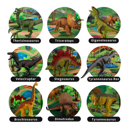 TEMI Dinosaur Toy Figure with Activity Play Mat & Trees, educational realistic Dinosaur playset to create a Dino World featuring T-Rex, Triceratops, Velociraptor for kids 3+