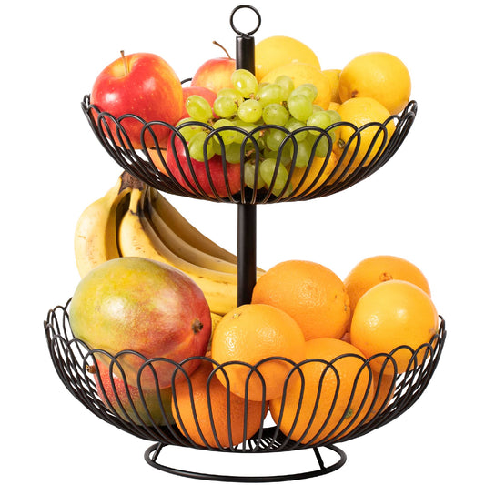 Chefarone® Fruit Stand Large - XL Fruit Bowl 33cm - Black 3-tier Stand - Stylish fruit basket with bowls - Kitchen decor & storage