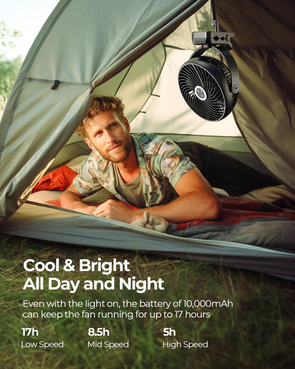 Koonie 20cm Portable Mini Clip Fan, USB Desk Fan with 10000mAh Battery, Light, Digital Display, 3 Speeds, Rechargeable Desk Fan for Home, Office, Stroller, Camping