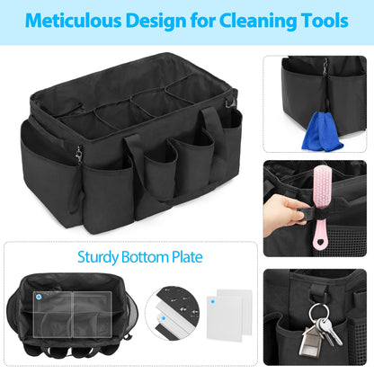 HODRANT Extra Large Cleaning Caddy Organizer, with sturdy pad & handles, Cleaning Storage Bag for Cleaning Products (Black)