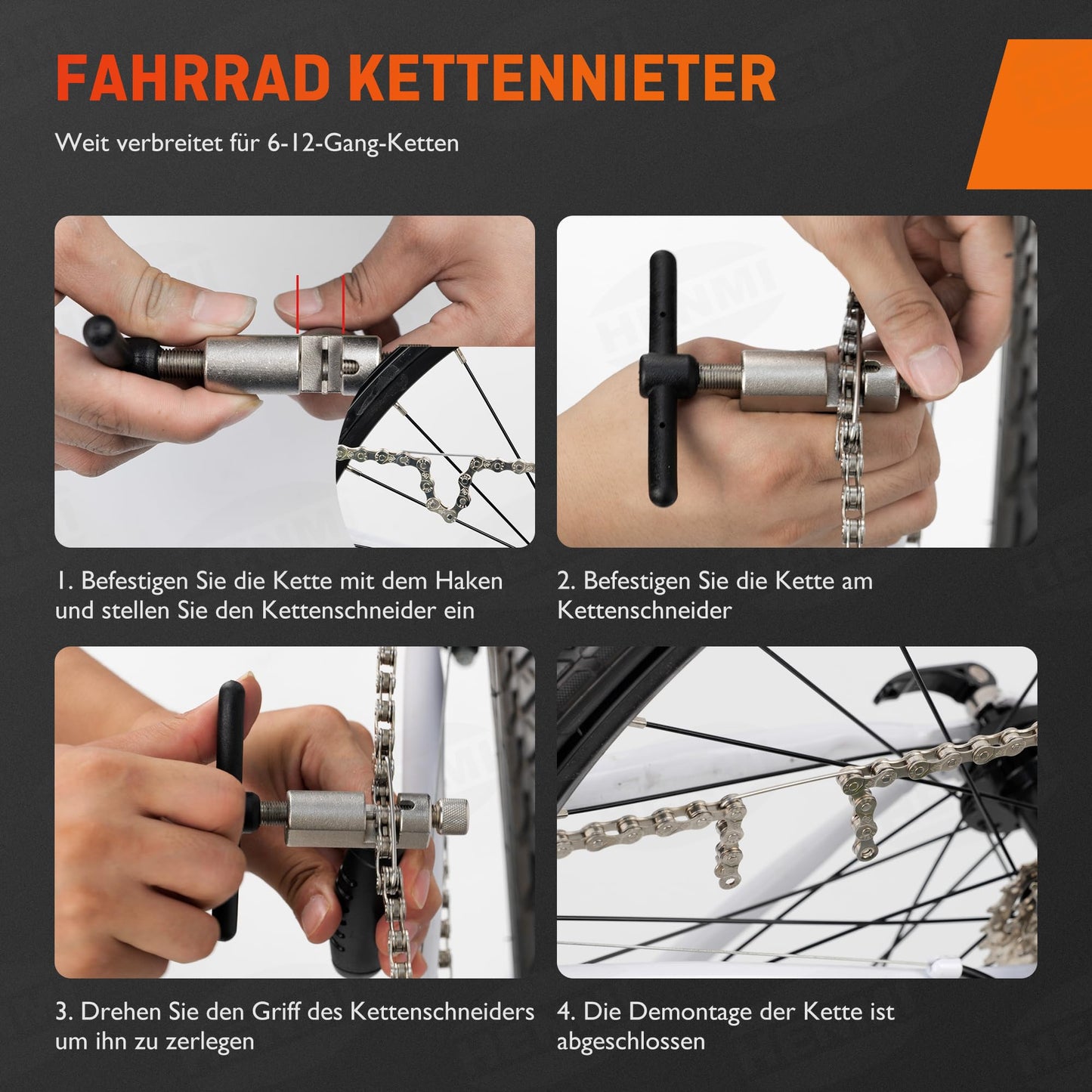 HENMI Chain Tool Bicycle, Chain Pliers, Chain Gauge, and 4 Pairs of Chain Locks Bicycle Chain Repair Set Pro for 6-12 Speed Bicycle Chain Tool.