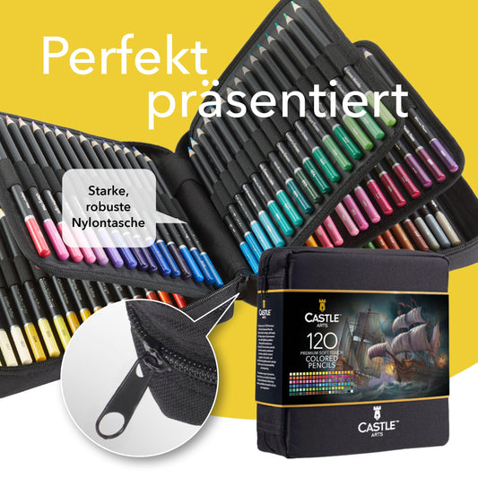 Castle Art Supplies 120 Colored Pencils Set | High-quality color cores with soft core for experienced artists, professionals, and color enthusiasts | In a neat, sturdy zippered case