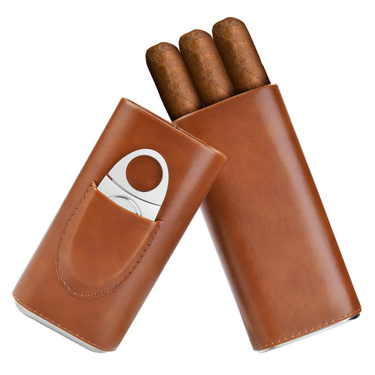 Cedar-lined cigar case - travel case cigar cutter humidor case (brown)