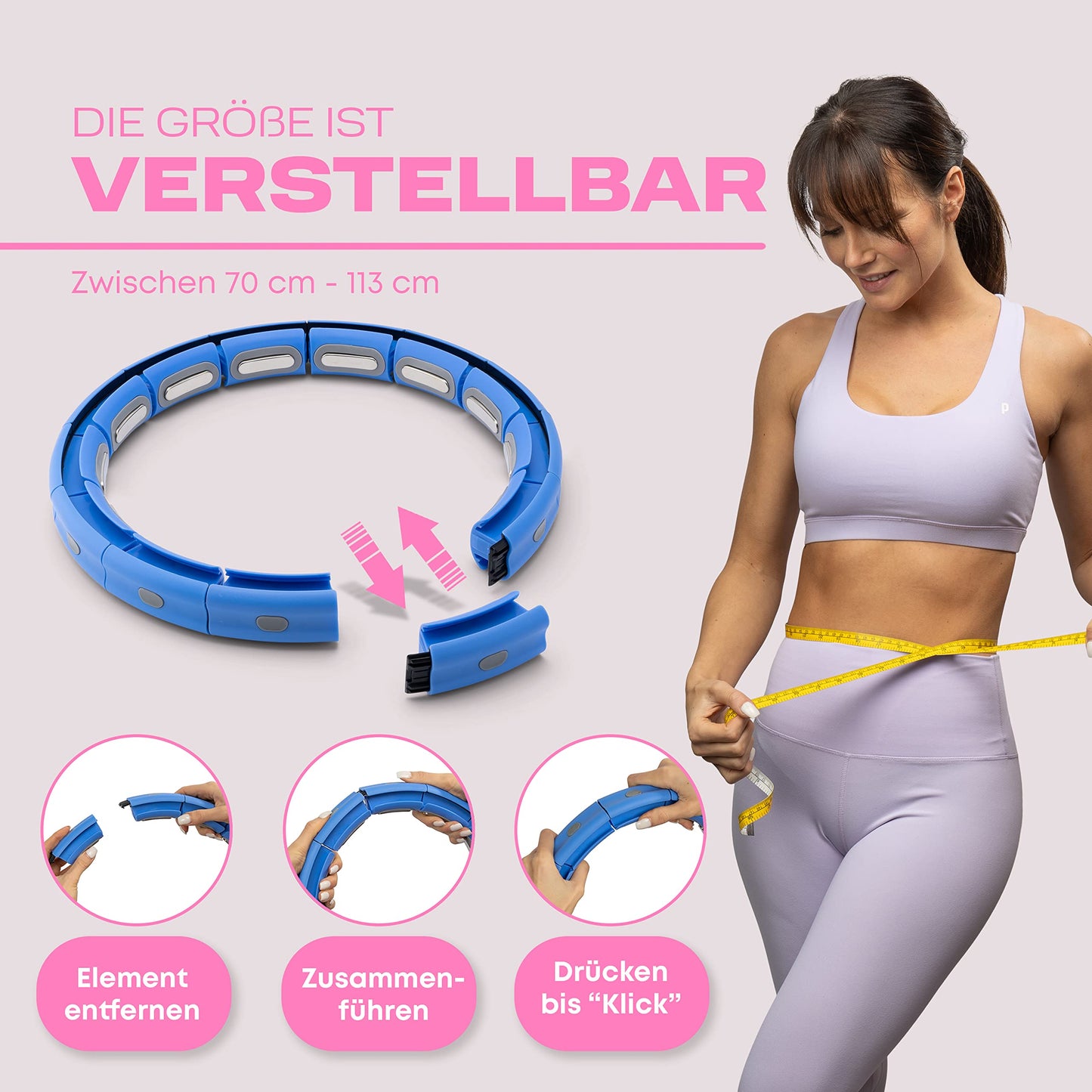 WELLRELAXX Smart Hula Hoop Quiet | up to 113cm circumference | Adult Hula Hoop | Hula Hoop with Weight Ball | Hullahub Hoop for Weight Loss with Belly Belt - protects skin and clothing