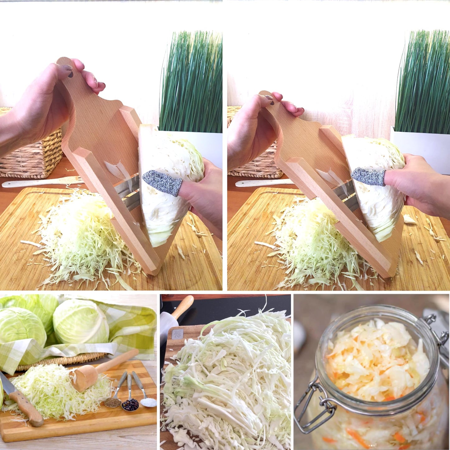 OSTENTO Cabbage Slicer | Mandoline Vegetable Slicer Wood - Cabbage Grater Cabbage Cutter Kraut Cutter Vegetable Slicer Sauerkraut Slicer Cucumber Slicer Potato Slicer - Made in EU (2 Blades)