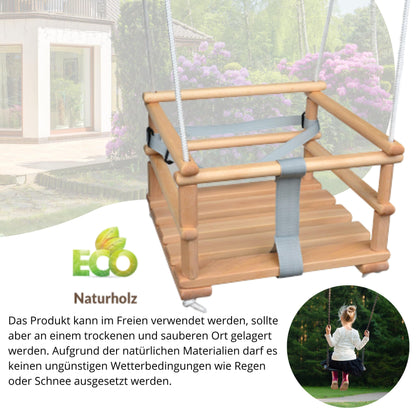 Wooden baby swing, children's swing, 3 in 1 swing for kids with safety belt, toddler swing, baby swing and swing seat, wooden children's swing for indoor and outdoor use (light grey)