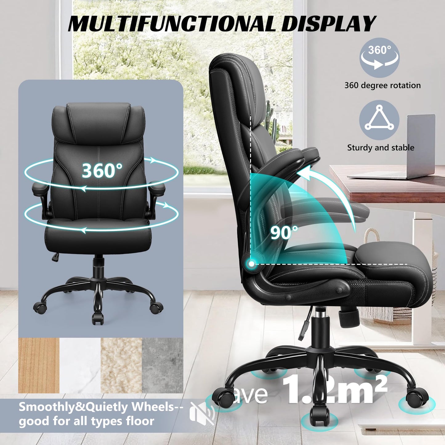 FelixKing office chair, Ergonomic Big Computer Office Chair, Executive Chair, Adjustable High Back Flip Armrests, Lumbar Support Swivel Computer Chair with Rocking (Matte Black)