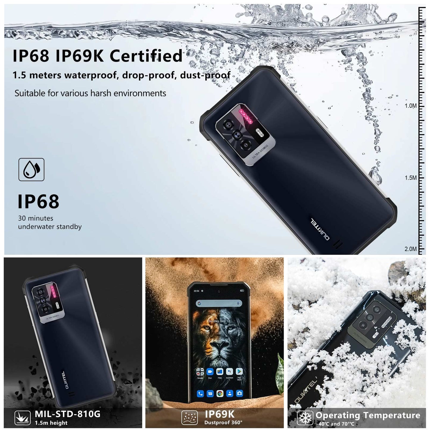 OUKITEL WP17 Outdoor Smartphone, 8300mAh outdoor mobile phone with 128GB + 8GB, 90Hz 6.78" FHD+ display, Helio G95 game chip, 64MP + 20MP camera, 18W fast charging, Android 11, NFC, OTG, dual 4G.