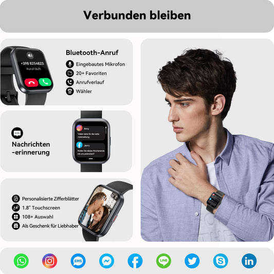 ENOMIR Smartwatch (Accept/Make Calls), Alexa Built-in, 4.6cm fitness watch with heart rate-SpO2-sleep monitor, 100 sports modes, 5ATM waterproof, pedometer and smartwatches for iOS Android