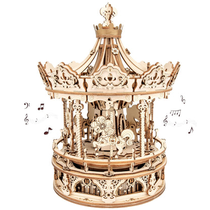Robotime 3D Puzzle Wooden Carousel, laser-cut model kit for adults, DIY gift for Christmas & birthday gift.