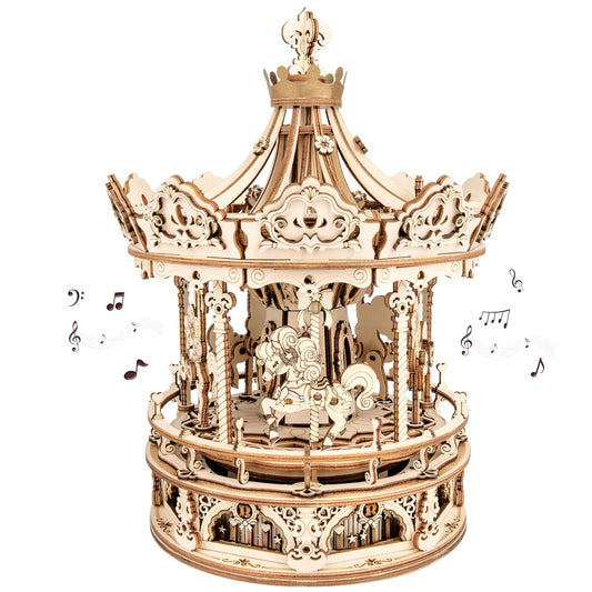 Robotime 3D Puzzle Wooden Carousel, laser-cut model kit for adults, DIY gift for Christmas & birthday gift.