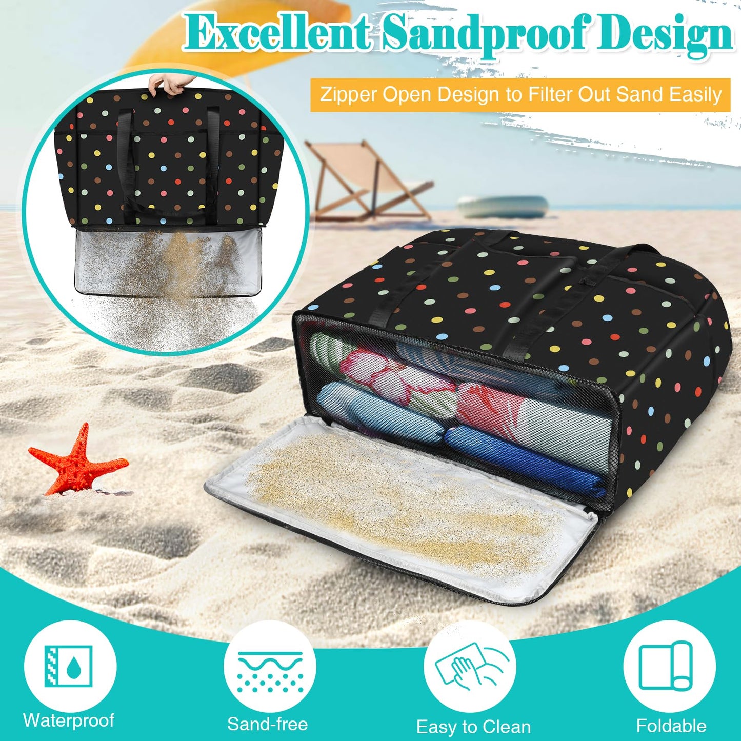 LUROON XXL beach bag with zipper for family, large foldable tote bag for women, ideal for beach, pool, picnic, and travel. Size: 50*35*20cm.