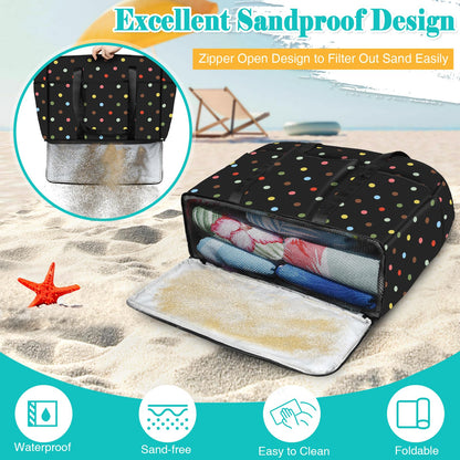 LUROON XXL beach bag with zipper for family, large foldable tote bag for women, ideal for beach, pool, picnic, and travel. Size: 50*35*20cm.