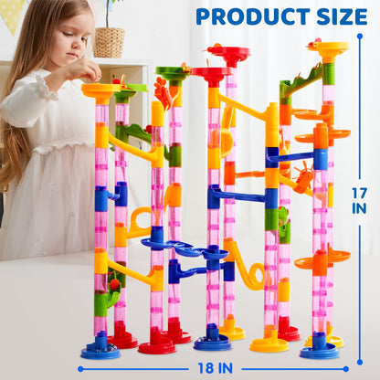 JOYIN 196-Piece Multicolored Marble Run Set, Building Blocks Toy, Educational Mint Learning Toy, Learning Building Block, Construction Toy for Kids (156 translucent plastic pieces + 40 glass marbles)