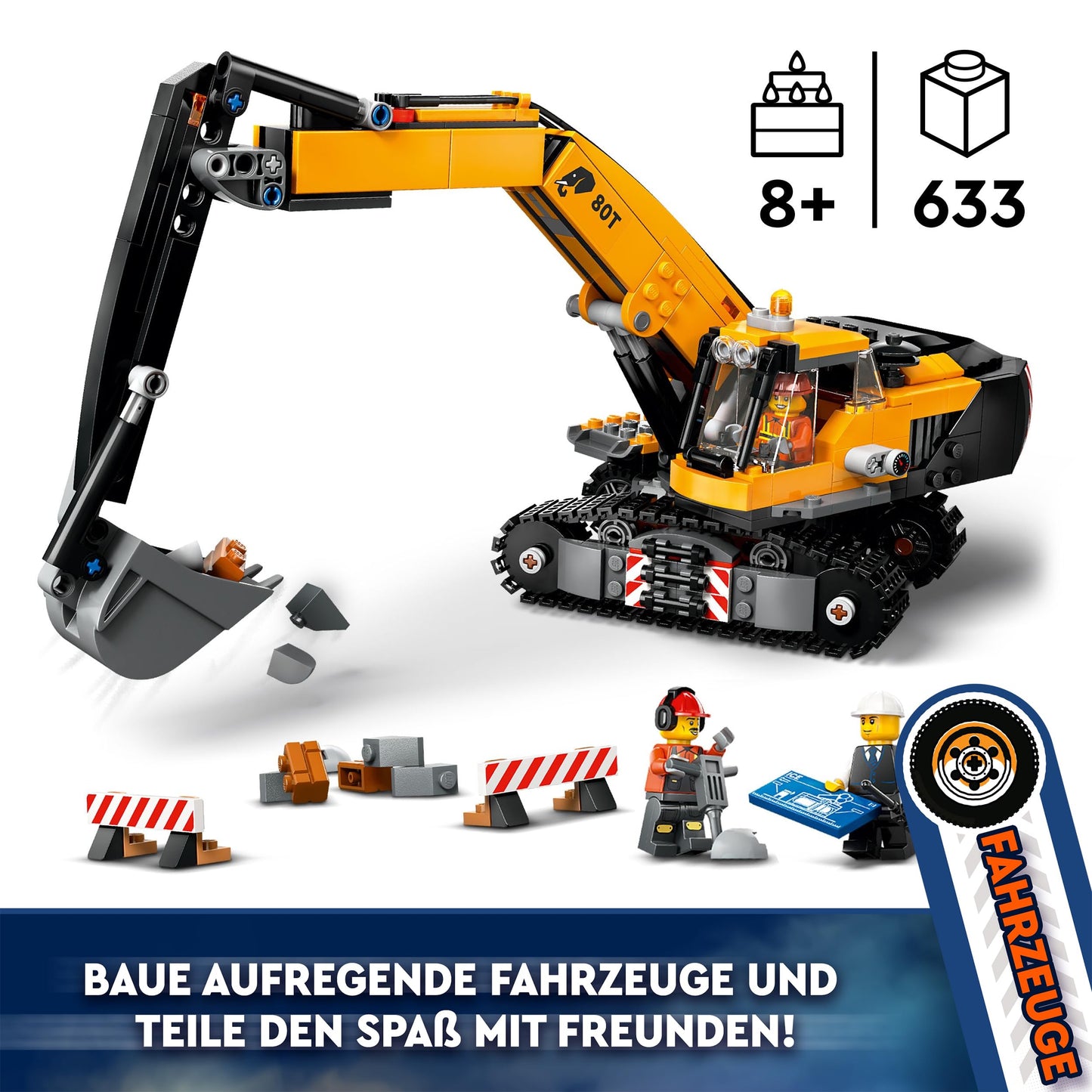 LEGO City Crawler Excavator, toy excavator for kids aged 8 and up, construction toy with excavator model, buildable truck with accessories, and 3 minifigures 60420