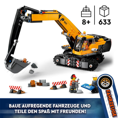 LEGO City Crawler Excavator, toy excavator for kids aged 8 and up, construction toy with excavator model, buildable truck with accessories, and 3 minifigures 60420
