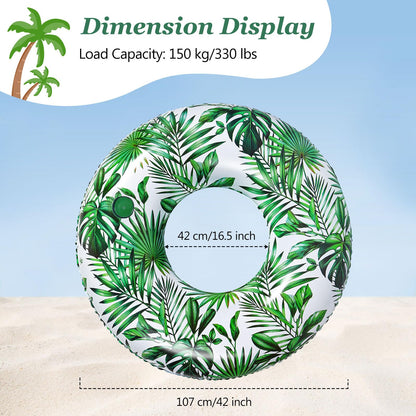 MoKo Adult Swim Rings, Inflatable Swimming Ring Water Game Ring, Large 107 cm Swim Ring Air Mattress Pool Toy Water Toy for Beach Pool Outdoor Summer, White & Green Leaf