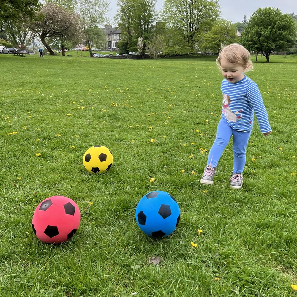 Fun sport foam soccer balls 3-pack | Soft foam soccer balls for indoor & outdoor | Lightweight, durable & safe | Perfect for kids, teens & adults | 19.4 cm (Red, Blue & Yellow)
