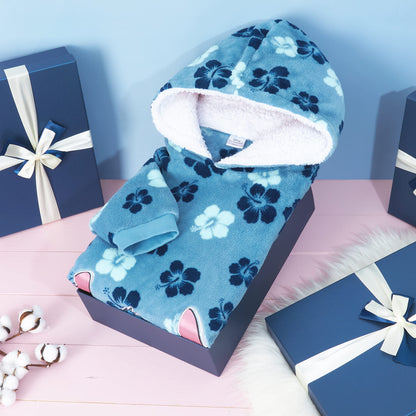 Disney Stitch Hoodie for Women Oversized Hoodie Blanket with Sleeves Sherpa Soft Warm and Cozy Gifts for Women Teenagers (Blue Flowers Stitch)
