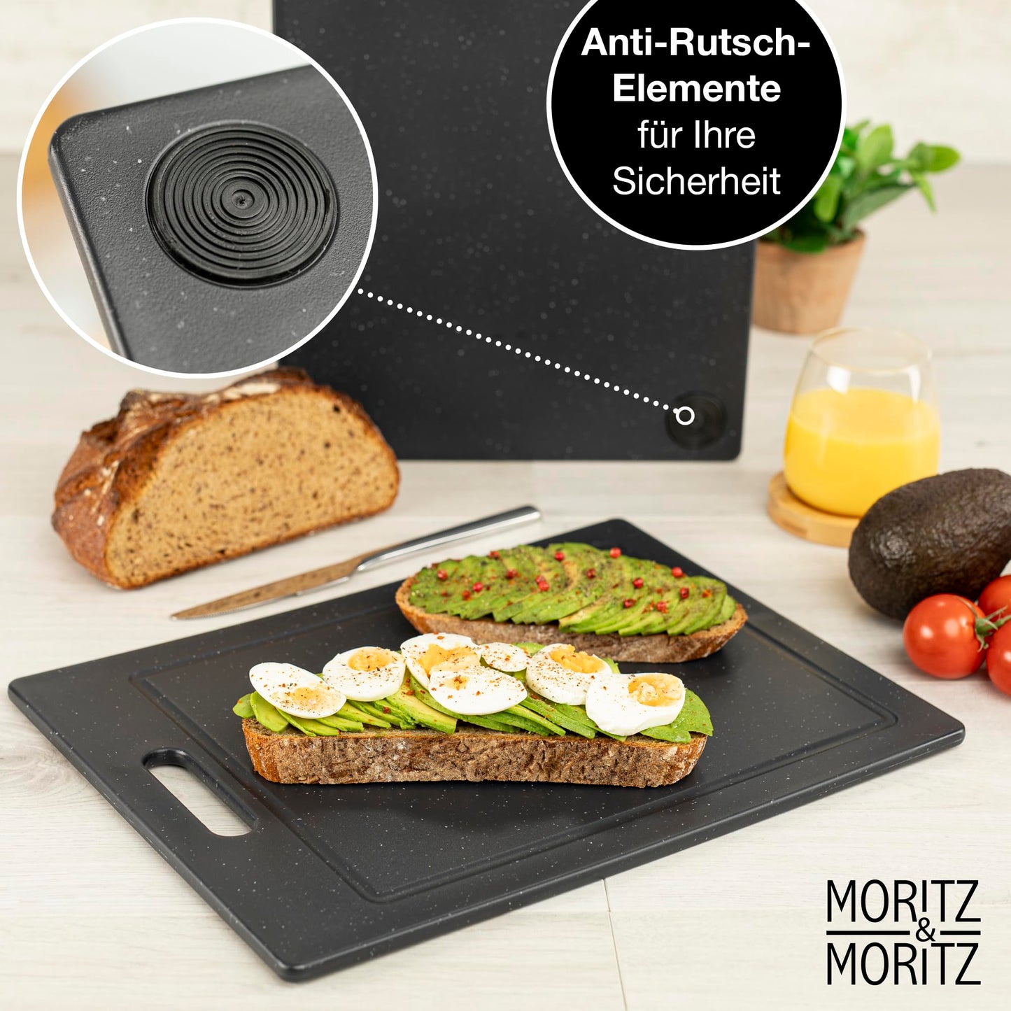 Moritz & Moritz 2x Plastic Cutting Boards - 36 x 27.5 cm - BPA-free Cutting Boards - Granite-style Kitchen Boards - Cutting Board with Non-slip Feet, Grip Opening - Cutting Board with Juice Groove