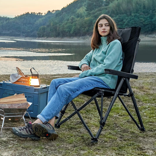 TIMBER RIDGE Folding Camping Chair 260KG Capacity 4-Position Adjustable Reclining Padded High Back Chair with Carry Bag Outdoor Chair for Garden Balcony RV Picnic