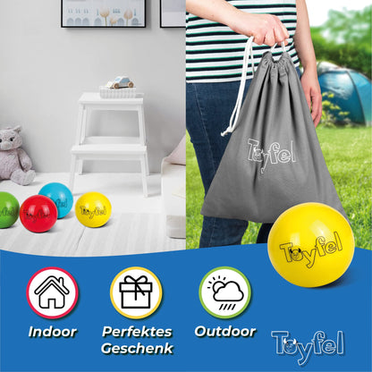Devil Soft Boule Set for Kids - Indoor Bocce Game including 8 Boule Balls, 1 target ball, 1 carrying bag & measuring tape - Soft Bocce for parquet, tiles, carpet - Leo